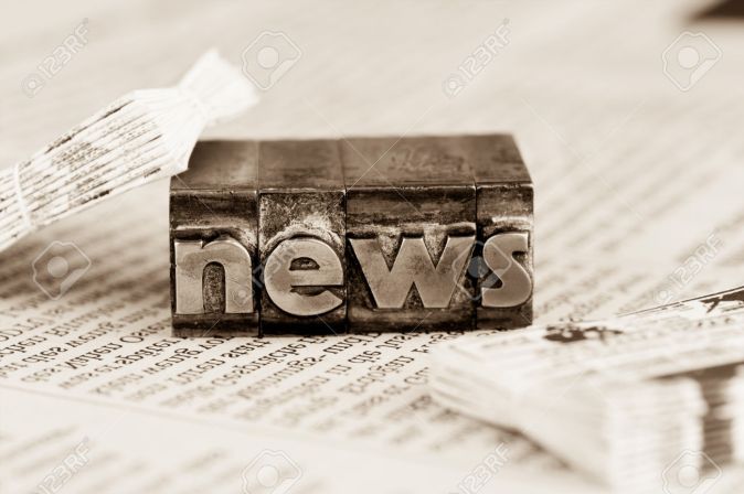 the word news written with lead letters. photo icon for newsletters, newspapers and information