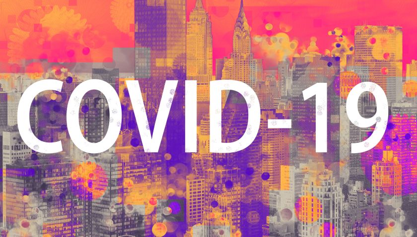 COVID-19 theme with the New York City skyline